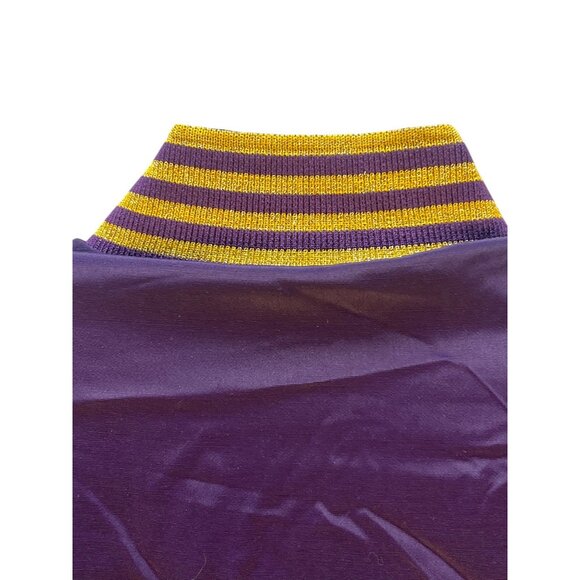 Caché Satin Bomber Jacket Gold Sunburst Crafty Embellishments Striped Size L Pu - Picture 10 of 10